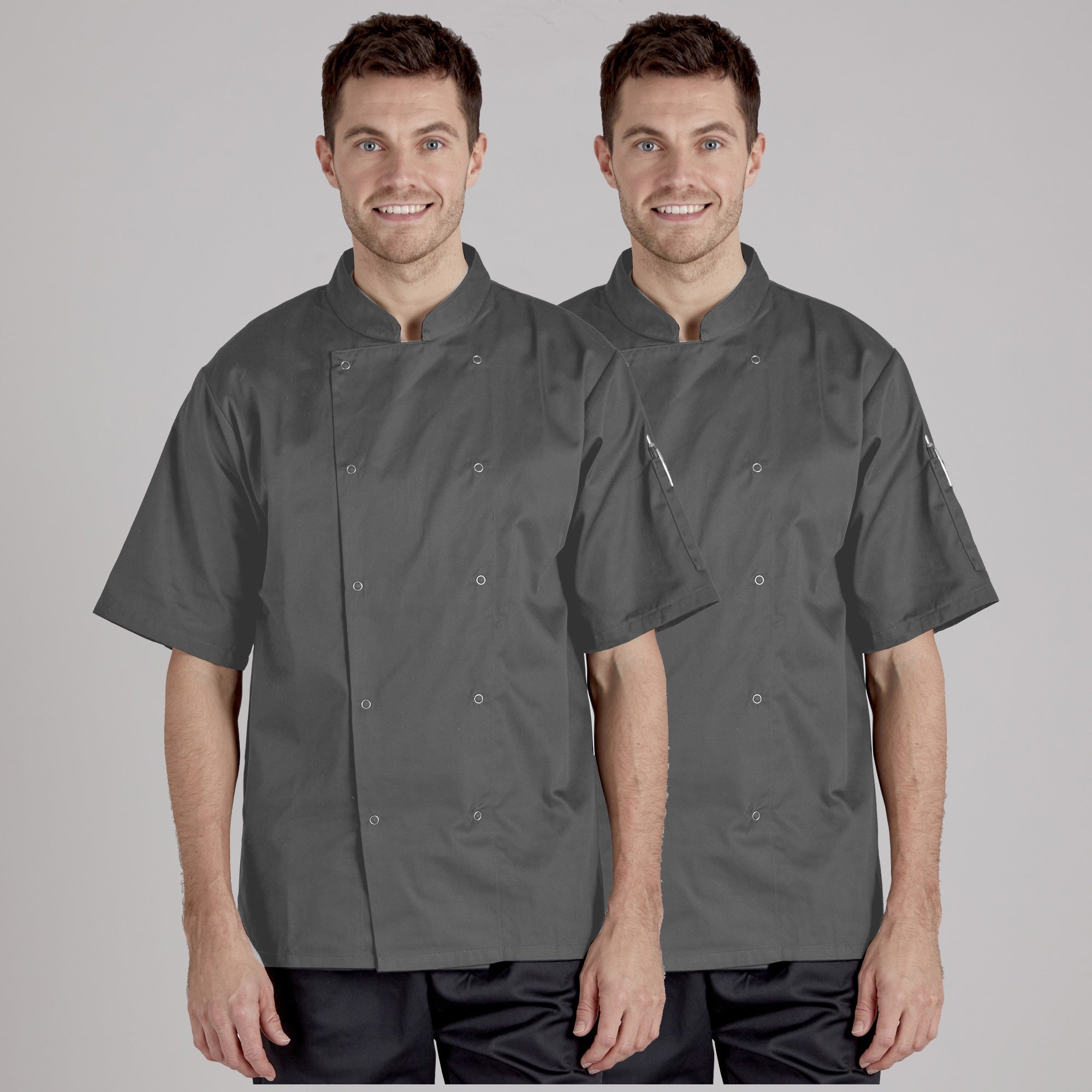 Twin Pack - Professional Chefs Jacket - Short Sleeve - Grey