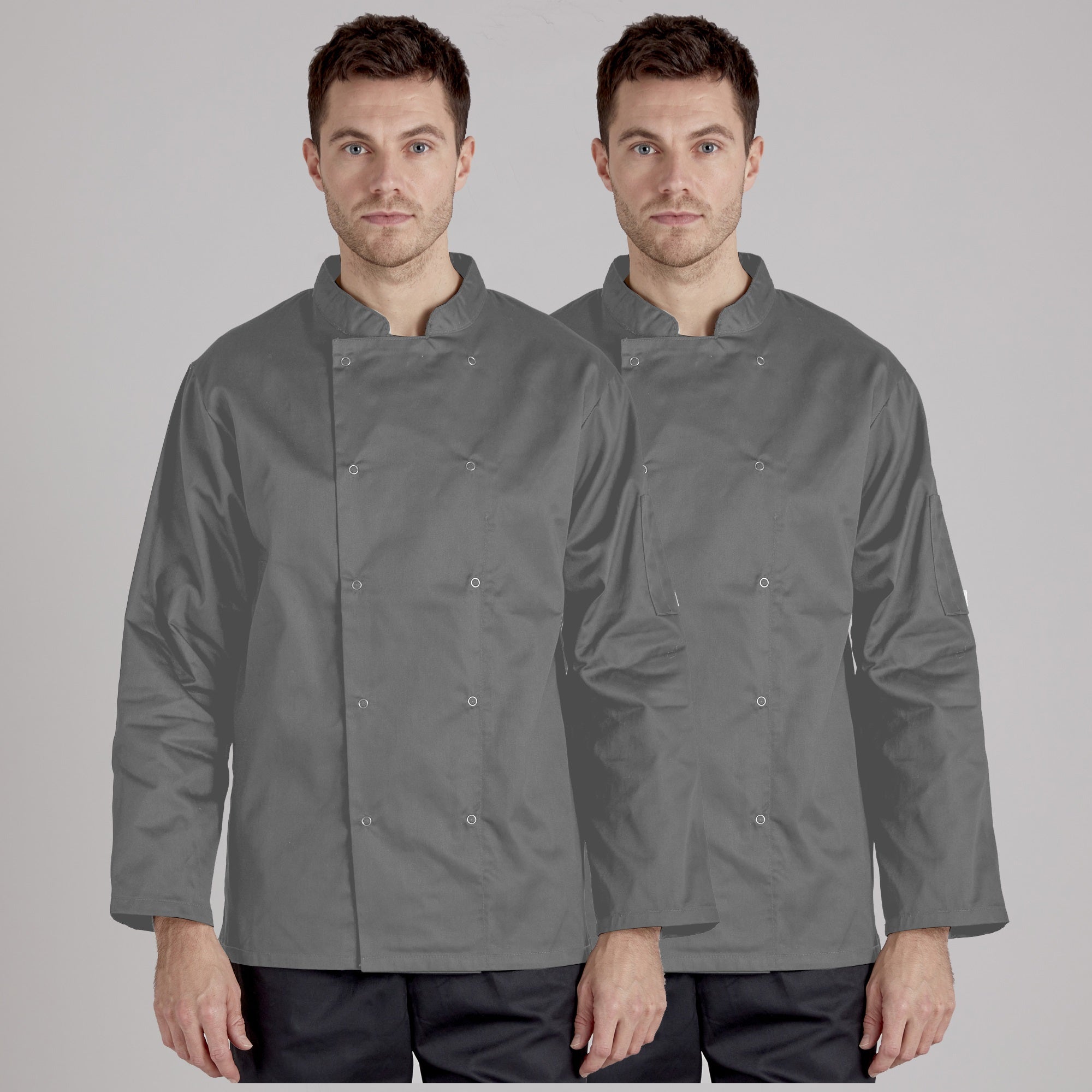 Twin Pack Professional Chefs Jacket Long Sleeve Grey Proluxe